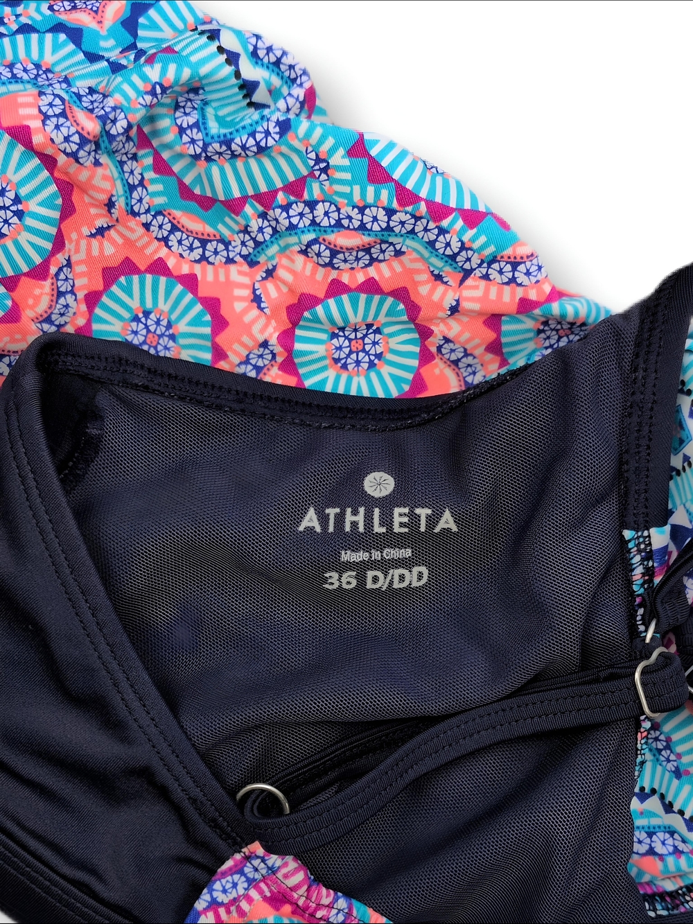 Athleta Fiji Blousy Tankini Swim Top Blue And Pink Size 36D Or 36DD Navy Straps - Picture 6 of 6